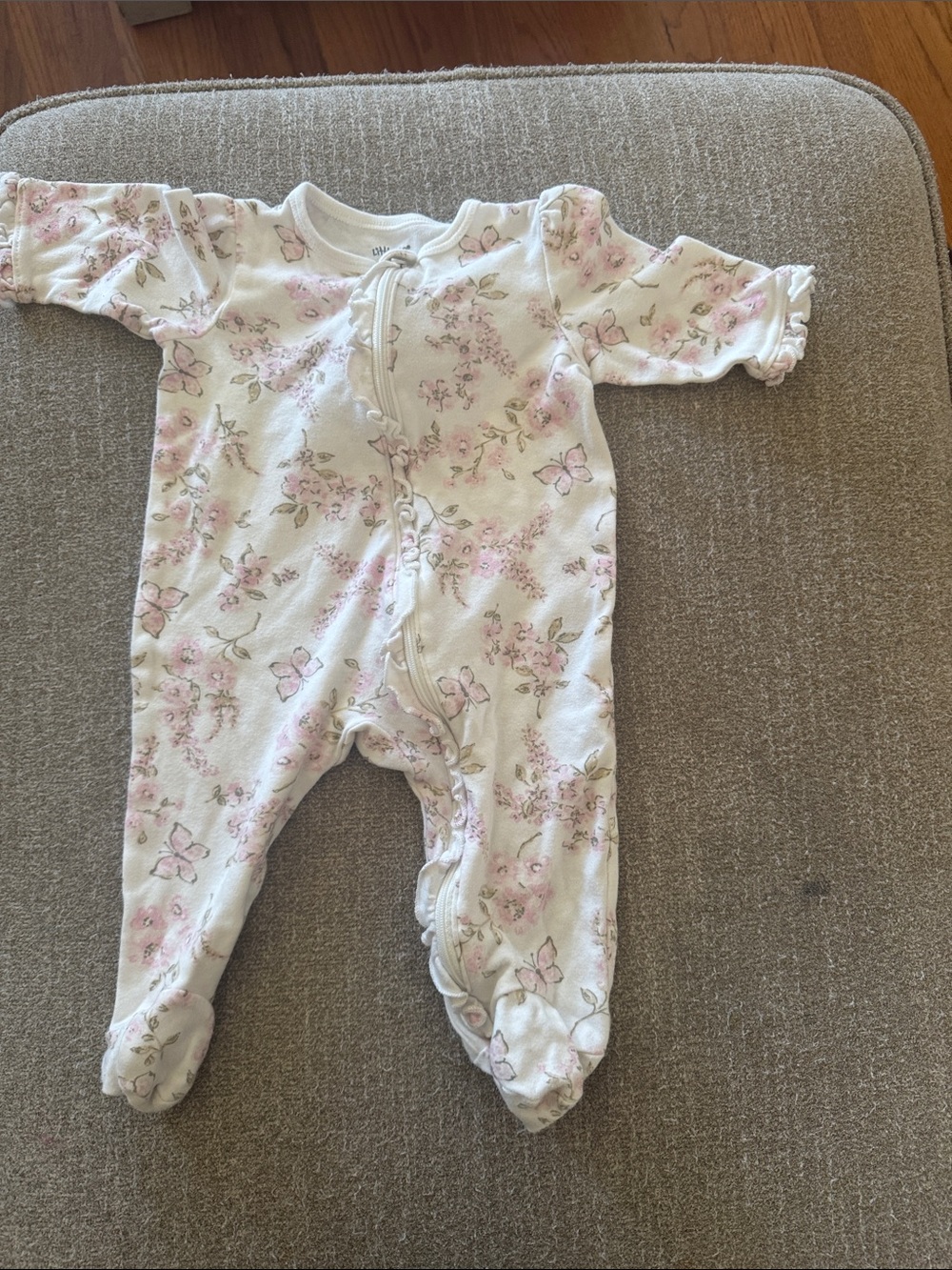 Little Me Pink and White Floral Footed Baby One-Piece size 6 month